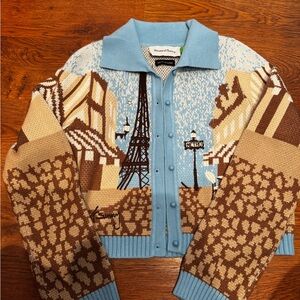 House of Sunny Eiffel Tower Cardigan in Blue and Brown